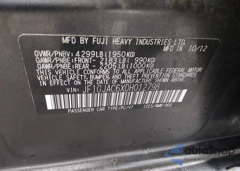 2013 Subaru Impreza 2.0I Premium z USA, uszkodzony, nr VIN JF1GJAC6XDH012798